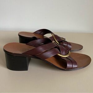 Chloe “Rony” crisscross strap Brown Leather mid-heel block Sandals